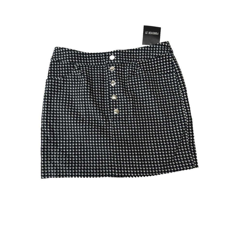 Twee Forever 21 Houndstooth Mini Skirt Black White Preppy Y2K Career Size XS